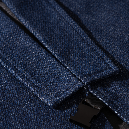 Handcrafted indigo blue cotton Haori by Ellie Studio. A sustainable, lightweight jacket designed for comfort and a pop of joyful color in your daily ritual. front details