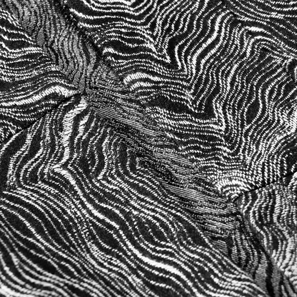 Modern unisex Haori jacket by Ellie Studio with a hand-designed black and white marble pattern, inspired by Japanese tradition and contemporary art. fabric details