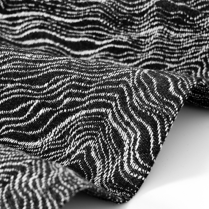 Modern unisex Haori jacket by Ellie Studio with a hand-designed black and white marble pattern, inspired by Japanese tradition and contemporary art. fabric details