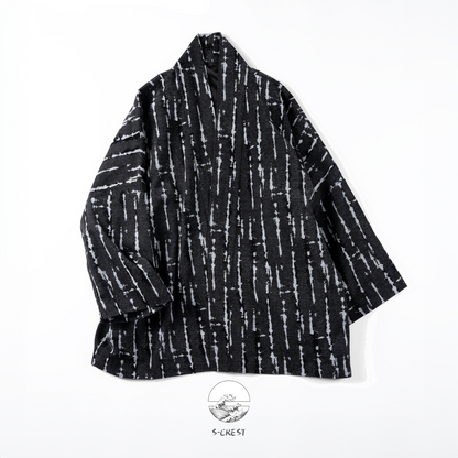 Modern Haori Jacket featuring a bold, black and white crackle pattern, premium fabric