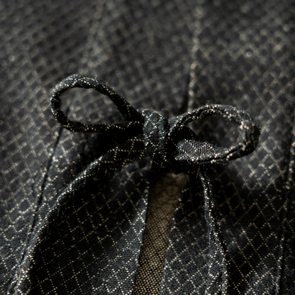 Handcrafted Dragon Scale Haori by Ellie Studio. A unique, small-batch jacket featuring a custom geometric pattern designed to spark joy and confidence. front tie