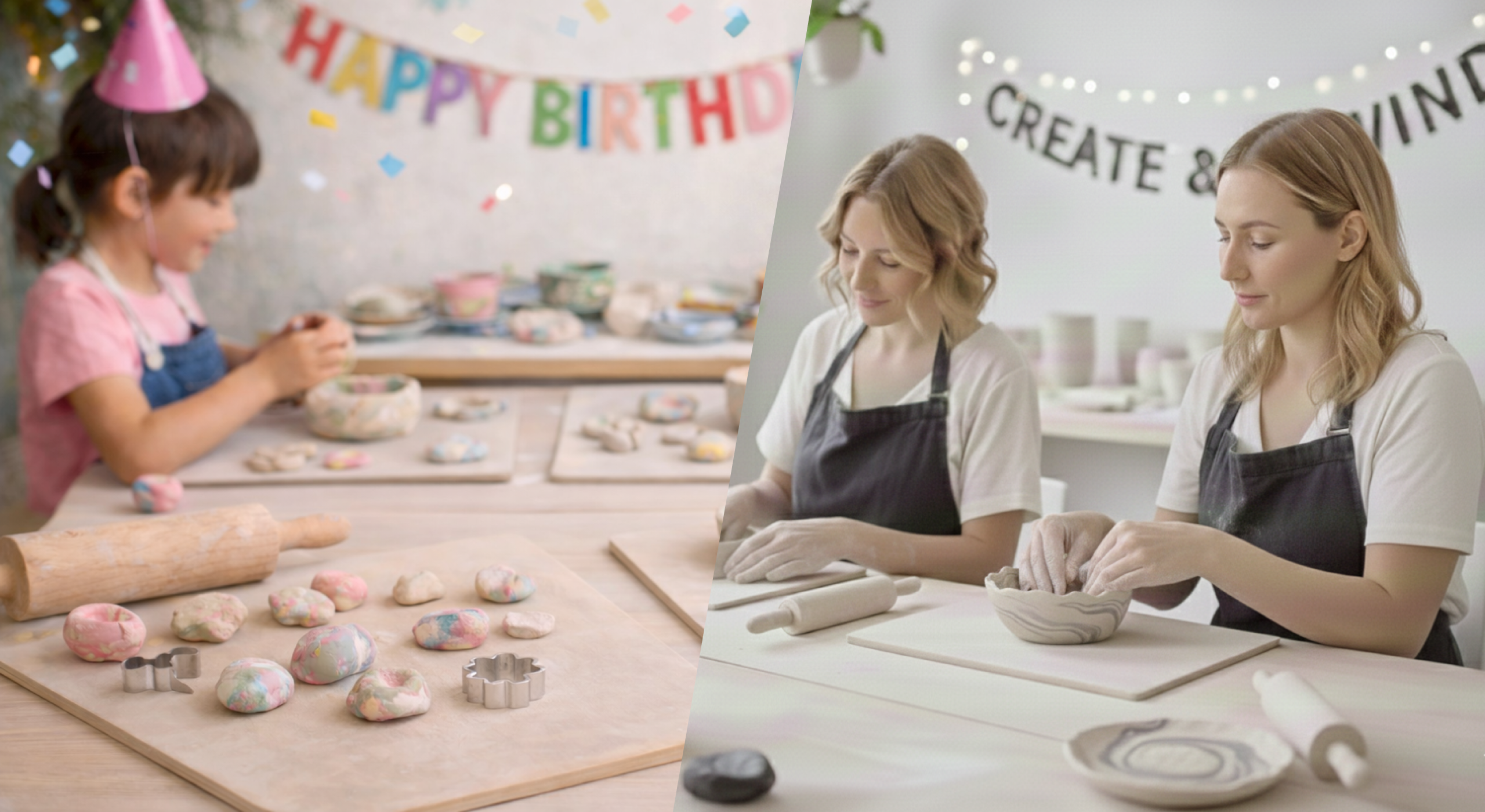 Private Nerikomi ceramics workshop for kids and adults, birthday party, bridal shower, team event, colored clay.