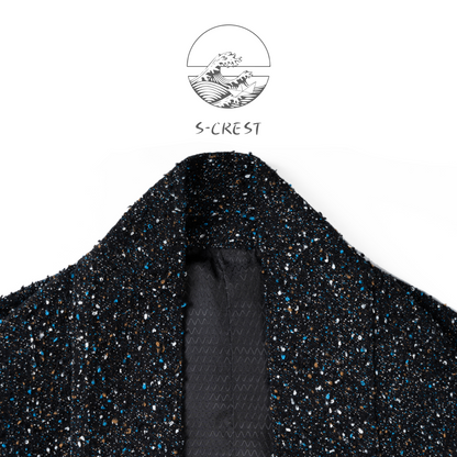 Stardust Modern Unisex Haori by Ellie Studio: A versatile, sustainable layering piece with a subtle glow for work, travel, and everyday joy. collar details