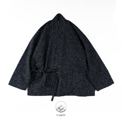 Stardust Modern Unisex Haori by Ellie Studio: A versatile, sustainable layering piece with a subtle glow for work, travel, and everyday joy. front tied