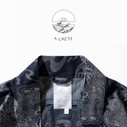 Ellie Studio Tiger Roar Haori: A modern, handcrafted unisex jacket that combines traditional Japanese silhouette with bold, joyful animal art. collar details