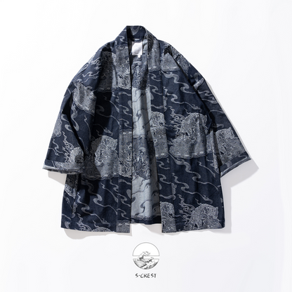 Ellie Studio Tiger Roar Haori: A modern, handcrafted unisex jacket that combines traditional Japanese silhouette with bold, joyful animal art. Front view