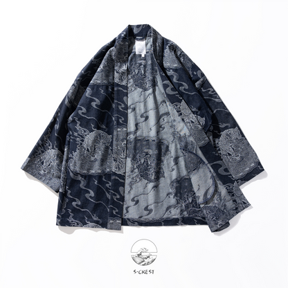 Ellie Studio Tiger Roar Haori: A modern, handcrafted unisex jacket that combines traditional Japanese silhouette with bold, joyful animal art. front view