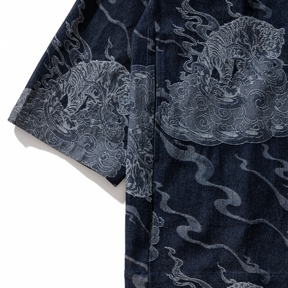 Ellie Studio Tiger Roar Haori: A modern, handcrafted unisex jacket that combines traditional Japanese silhouette with bold, joyful animal art. sleeve details