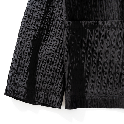 Modern unisex Wave Haori blazer by Ellie Studio. A sustainable, pleated streetwear jacket with a metal buckle, designed for effortless style and everyday joy. sleeve details