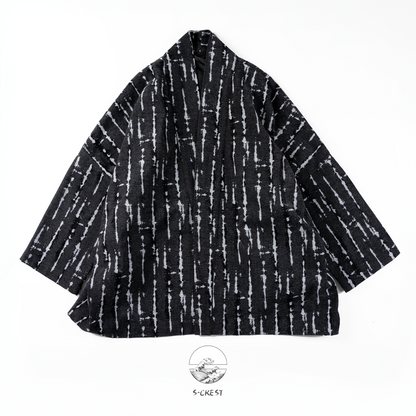 Modern Haori Jacket featuring a bold, black and white crackle pattern, premium fabric