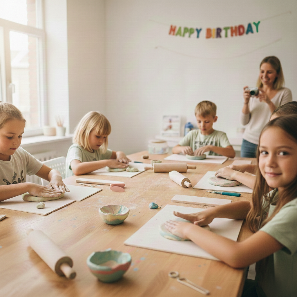 Children learning Japanese nerikomi pottery techniques in a hands-on Bay Area workshop.