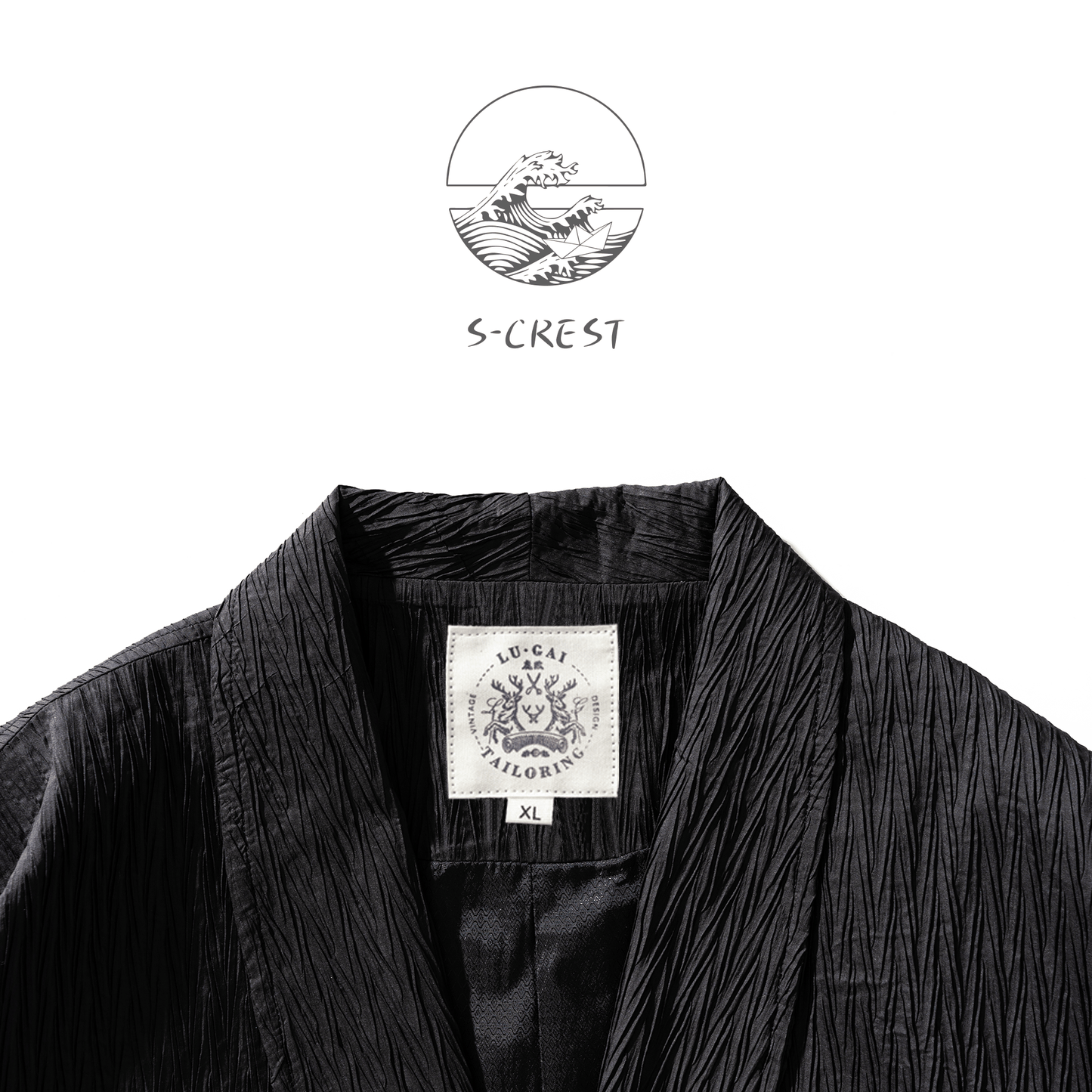 Pleat | Modern Unisex Haori Jacket, Metal Buckle, Streetwear Fit Blazer - Ellie Studio - S - CREST