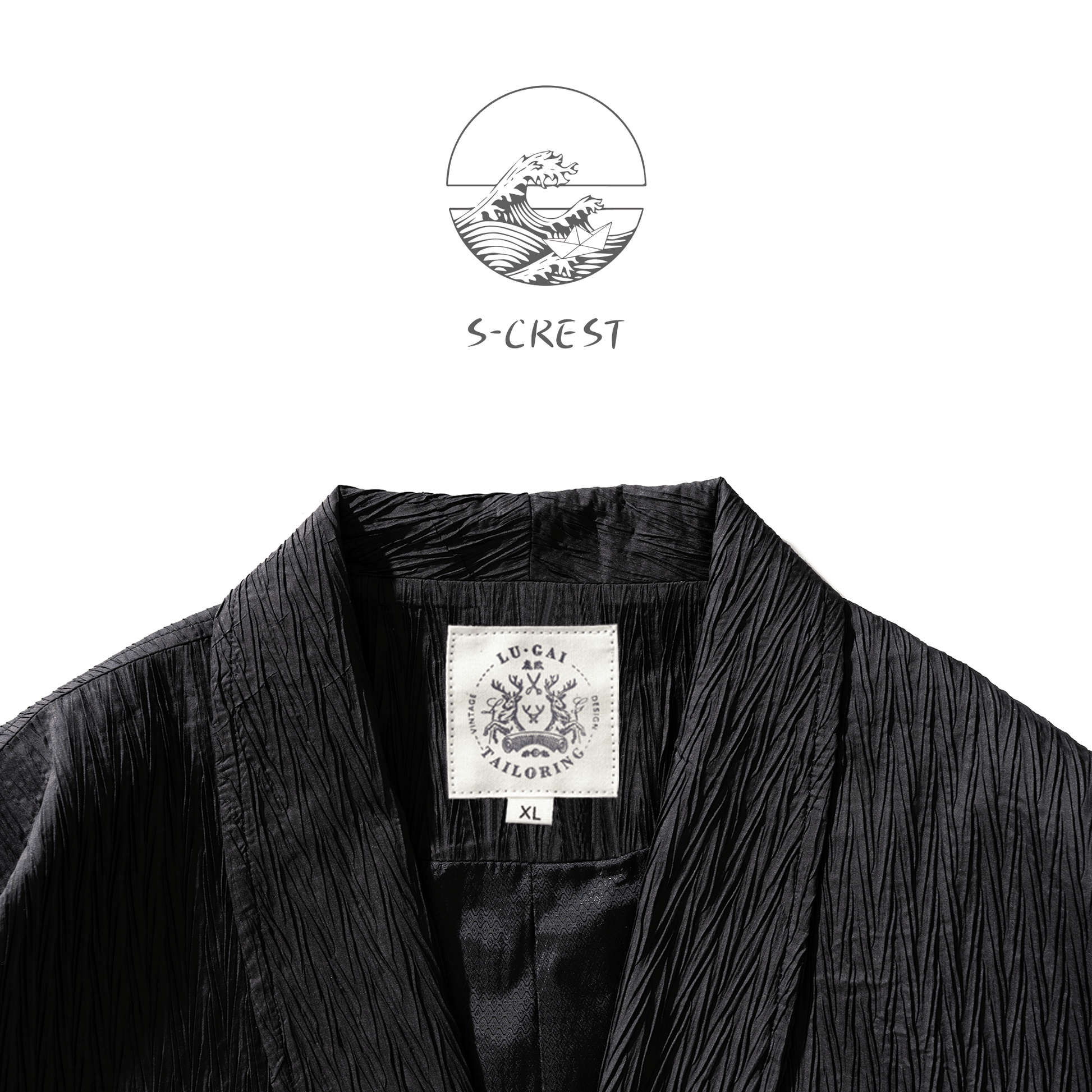 Pleat | Modern Unisex Haori Jacket, Metal Buckle, Streetwear Fit Blazer - Ellie Studio - S - CREST