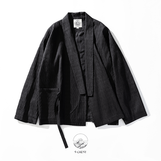 Pleat | Modern Unisex Haori Jacket, Metal Buckle, Streetwear Fit Blazer - Ellie Studio - S - CREST