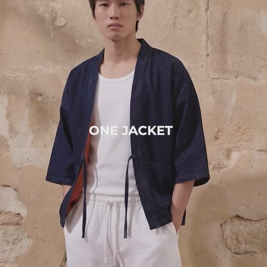 Reversible Indigo Haori Jacket on a Model