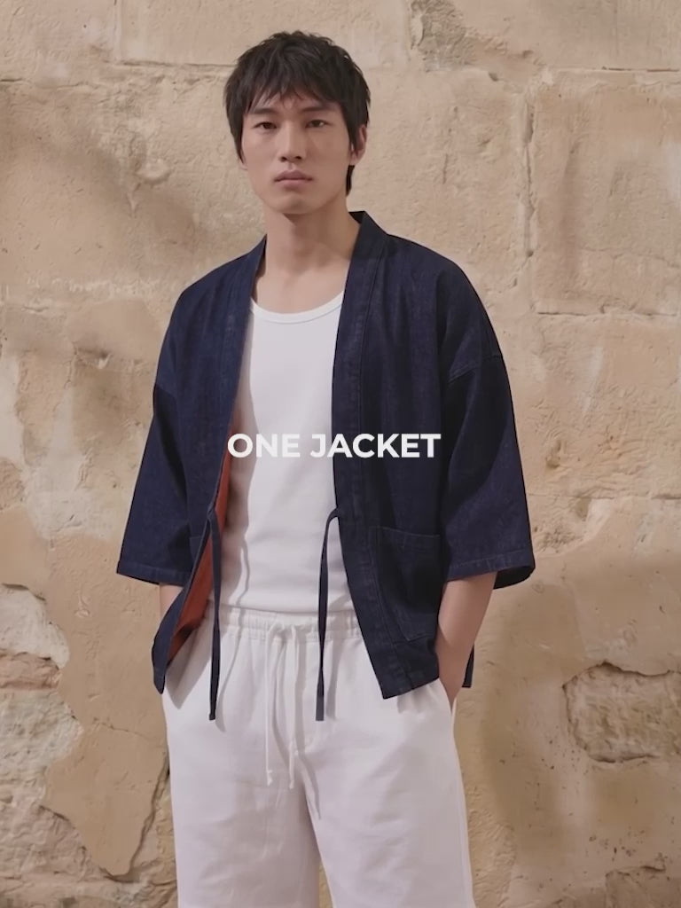 Reversible Indigo Haori Jacket on a Model