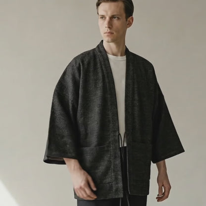 Handcrafted Dragon Scale Haori by Ellie Studio. A unique, small-batch jacket featuring a custom geometric pattern designed to spark joy and confidence. model video